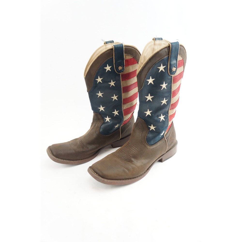 Roper Cowboy Boots Size Big Kid 6 Brown American Flag Stars & Stripes Good